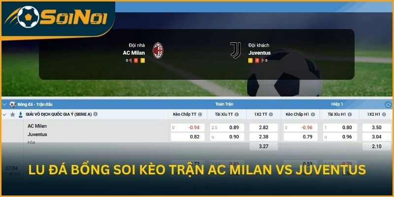 Lu Đá Bổng soi kèo trận đấu AC Milan vs Juventus F.C.