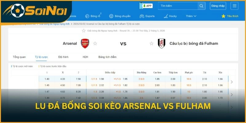 Lu Đá Bổng soi kèo trận đấu Arsenal vs Fulham