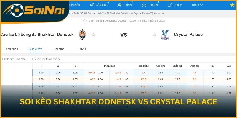 Lu Đá Bổng soi kèo trận đấu Shakhtar Donetsk vs Crystal Palace