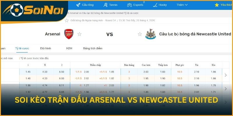 Soi kèo trận đấu Arsenal vs Newcastle United từ SoiNoi