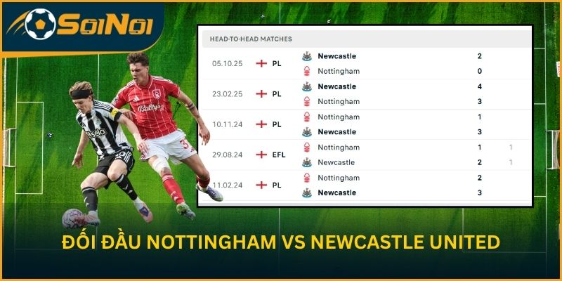 Thành tích đối đầu Nottingham vs Newcastle United