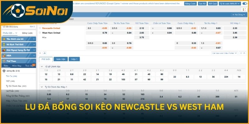 Lu Đá Bổng soi kèo trận đấu Newcastle United vs West Ham
