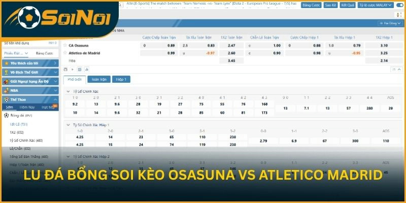 Lu Đá Bổng soi kèo trận đấu Osasuna vs Atletico Madrid