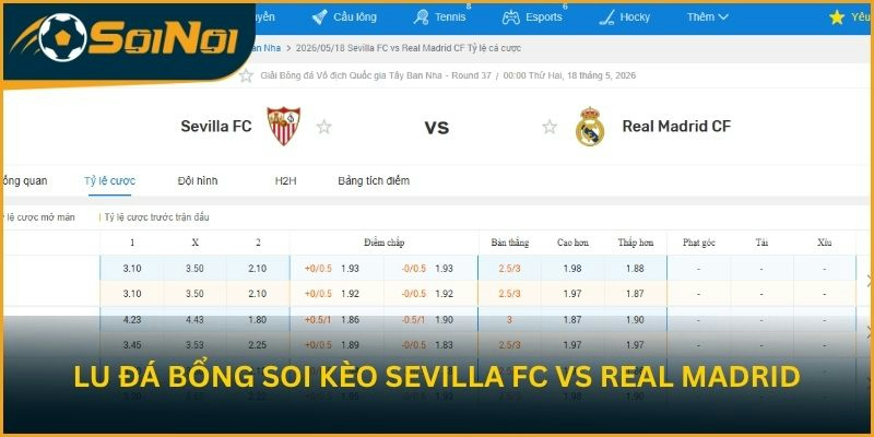 Lu Đá Bổng soi kèo trận đấu Sevilla FC vs Real Madrid