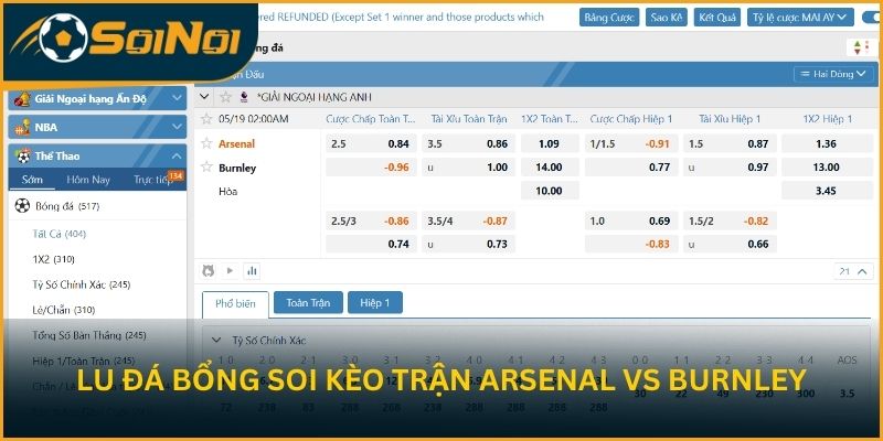 Lu Đá Bổng soi kèo trận đấu Arsenal vs Burnley